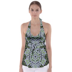 Calm In The Flower Forest Of Tranquility Ornate Mandala Babydoll Tankini Top by pepitasart