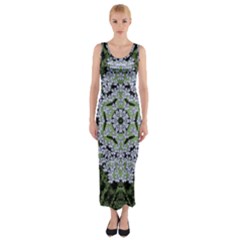 Calm In The Flower Forest Of Tranquility Ornate Mandala Fitted Maxi Dress by pepitasart