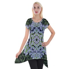 Calm In The Flower Forest Of Tranquility Ornate Mandala Short Sleeve Side Drop Tunic by pepitasart