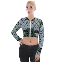 Calm In The Flower Forest Of Tranquility Ornate Mandala Long Sleeve Cropped Velvet Jacket by pepitasart