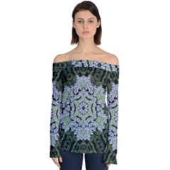 Calm In The Flower Forest Of Tranquility Ornate Mandala Off Shoulder Long Sleeve Top by pepitasart