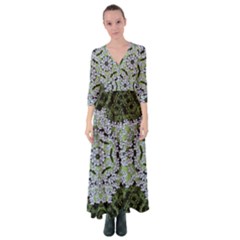 Calm In The Flower Forest Of Tranquility Ornate Mandala Button Up Maxi Dress by pepitasart