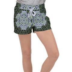 Calm In The Flower Forest Of Tranquility Ornate Mandala Velour Lounge Shorts by pepitasart