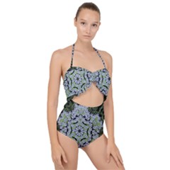 Calm In The Flower Forest Of Tranquility Ornate Mandala Scallop Top Cut Out Swimsuit by pepitasart