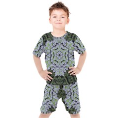 Calm In The Flower Forest Of Tranquility Ornate Mandala Kids  Tee And Shorts Set by pepitasart