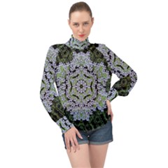 Calm In The Flower Forest Of Tranquility Ornate Mandala High Neck Long Sleeve Chiffon Top by pepitasart