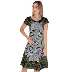 Calm In The Flower Forest Of Tranquility Ornate Mandala Classic Short Sleeve Dress by pepitasart