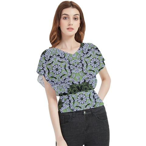 Calm In The Flower Forest Of Tranquility Ornate Mandala Butterfly Chiffon Blouse by pepitasart