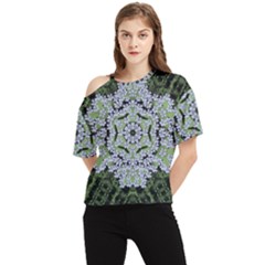 Calm In The Flower Forest Of Tranquility Ornate Mandala One Shoulder Cut Out Tee