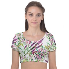 Flowers Velvet Short Sleeve Crop Top  by goljakoff