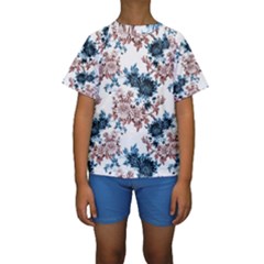 Blue And Rose Flowers Kids  Short Sleeve Swimwear by goljakoff