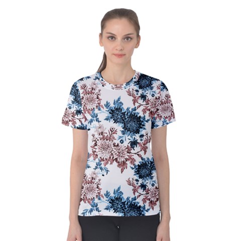 Blue And Rose Flowers Women s Cotton Tee by goljakoff