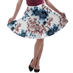 Blue And Rose Flowers A-line Skater Skirt by goljakoff