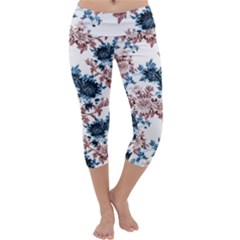 Blue And Rose Flowers Capri Yoga Leggings by goljakoff