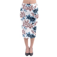 Blue And Rose Flowers Midi Pencil Skirt by goljakoff