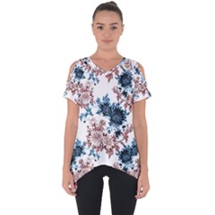 Blue And Rose Flowers Cut Out Side Drop Tee by goljakoff