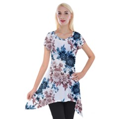 Blue And Rose Flowers Short Sleeve Side Drop Tunic by goljakoff