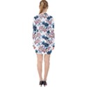 Blue and rose flowers V-neck Bodycon Long Sleeve Dress View2