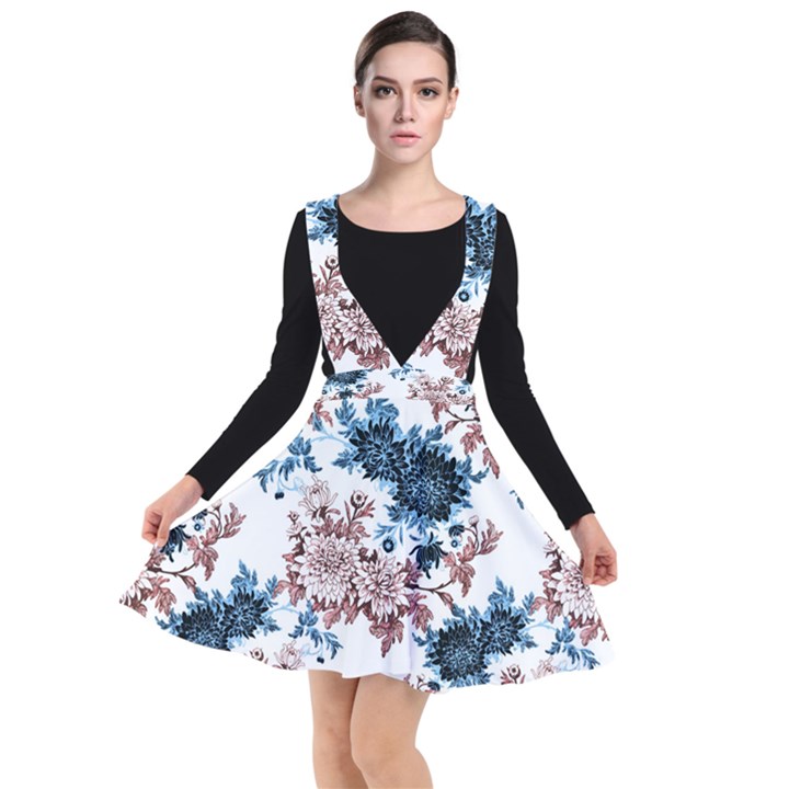 Blue and rose flowers Plunge Pinafore Dress