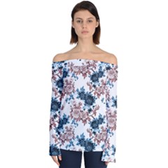 Blue And Rose Flowers Off Shoulder Long Sleeve Top by goljakoff