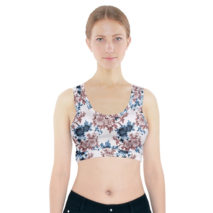 Blue and rose flowers Sports Bra With Pocket