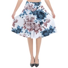 Blue And Rose Flowers Flared Midi Skirt by goljakoff