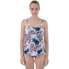 Blue And Rose Flowers Twist Front Tankini Set by goljakoff