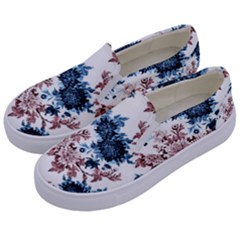 Blue And Rose Flowers Kids  Canvas Slip Ons by goljakoff