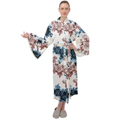 Blue And Rose Flowers Maxi Velour Kimono by goljakoff