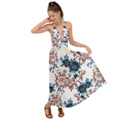 Blue And Rose Flowers Backless Maxi Beach Dress by goljakoff