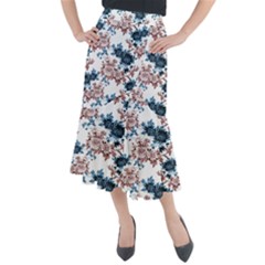 Blue And Rose Flowers Midi Mermaid Skirt by goljakoff