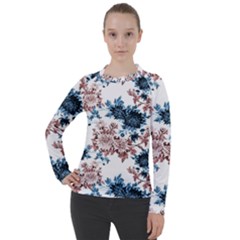 Blue And Rose Flowers Women s Pique Long Sleeve Tee