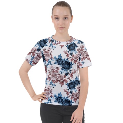 Blue And Rose Flowers Women s Sport Raglan Tee by goljakoff