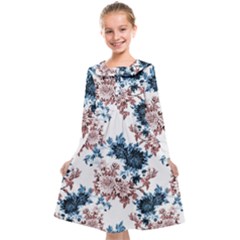 Blue And Rose Flowers Kids  Midi Sailor Dress