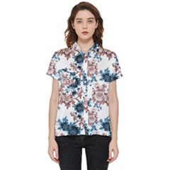 Blue And Rose Flowers Short Sleeve Pocket Shirt