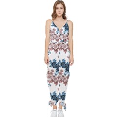 Blue And Rose Flowers Sleeveless Tie Ankle Jumpsuit by goljakoff