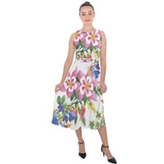 Garden Flowers Midi Tie-back Chiffon Dress by goljakoff