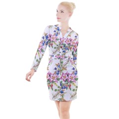 Garden Flowers Button Long Sleeve Dress by goljakoff