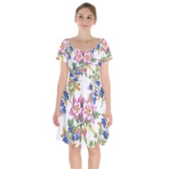 Garden Flowers Short Sleeve Bardot Dress by goljakoff