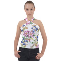 Garden Flowers Cross Neck Velour Top by goljakoff