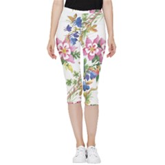 Garden Flowers Inside Out Lightweight Velour Capri Leggings  by goljakoff