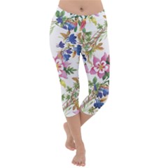 Garden Flowers Lightweight Velour Capri Yoga Leggings by goljakoff