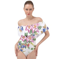 Garden Flowers Off Shoulder Velour Bodysuit  by goljakoff