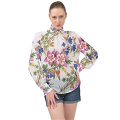 Garden Flowers High Neck Long Sleeve Chiffon Top by goljakoff