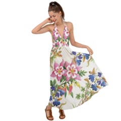 Garden Flowers Backless Maxi Beach Dress by goljakoff