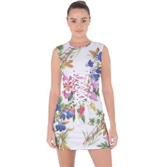 Garden Flowers Lace Up Front Bodycon Dress by goljakoff