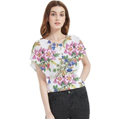 Garden Flowers Butterfly Chiffon Blouse