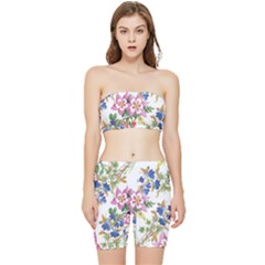 Garden Flowers Stretch Shorts And Tube Top Set