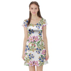 Garden Flowers Pattern Short Sleeve Skater Dress by goljakoff