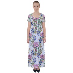 Garden Flowers Pattern High Waist Short Sleeve Maxi Dress by goljakoff